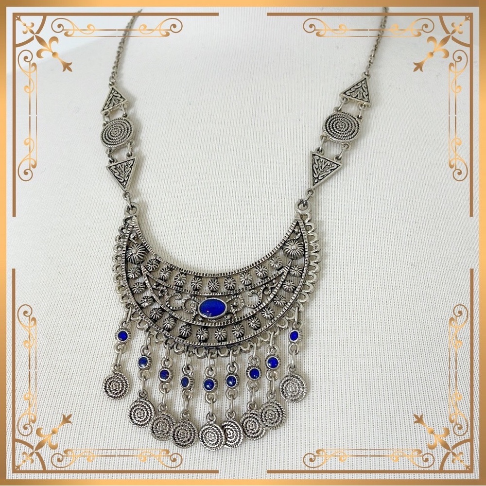 💕Beautiful Vintage Silvertone Bollywood Style Necklace💕